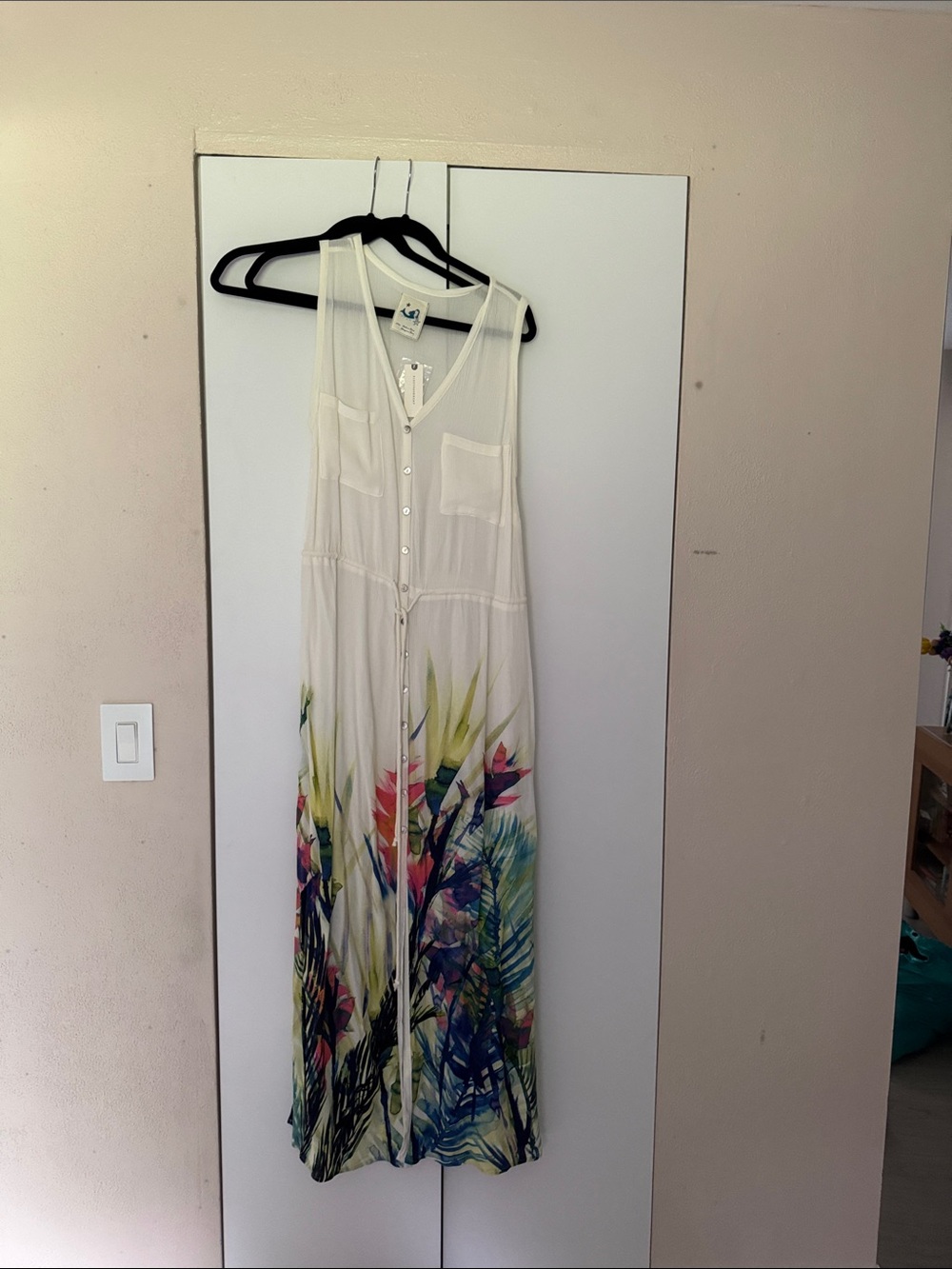 Anthropologie Sheer V-Neck Maxi Dress Front Blouse in Ivory